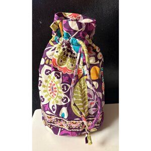 Vera Bradley Ditty Bucket Bag Floral Drawstring Plum Crazy Lined Beach Gym Pool